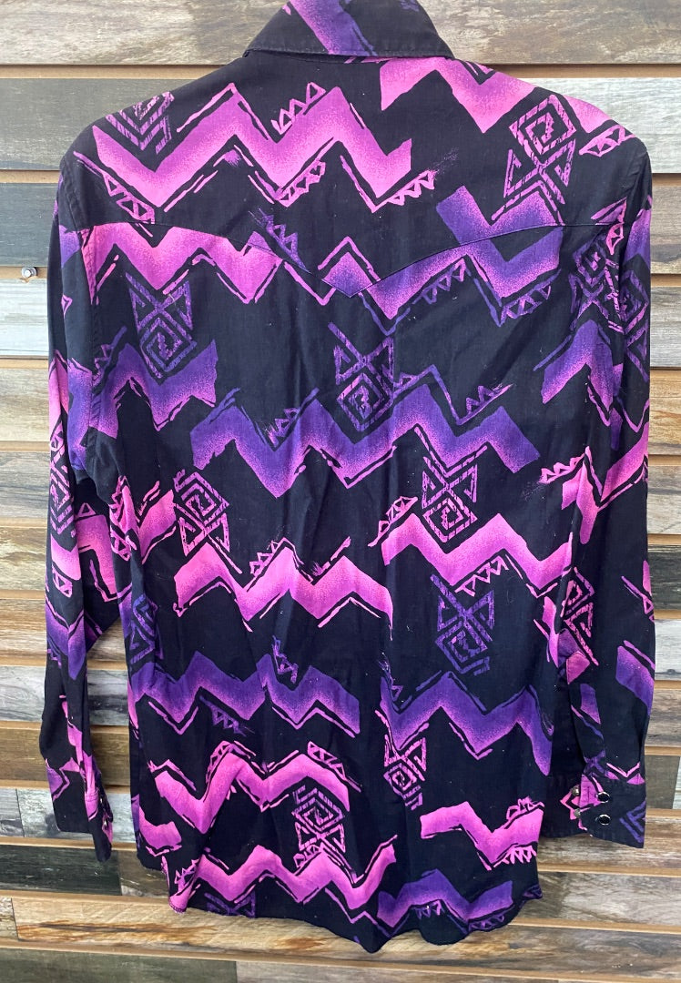 USED Wrangler Ladies Western Long Sleeve Button up Tops XL Purple/Black