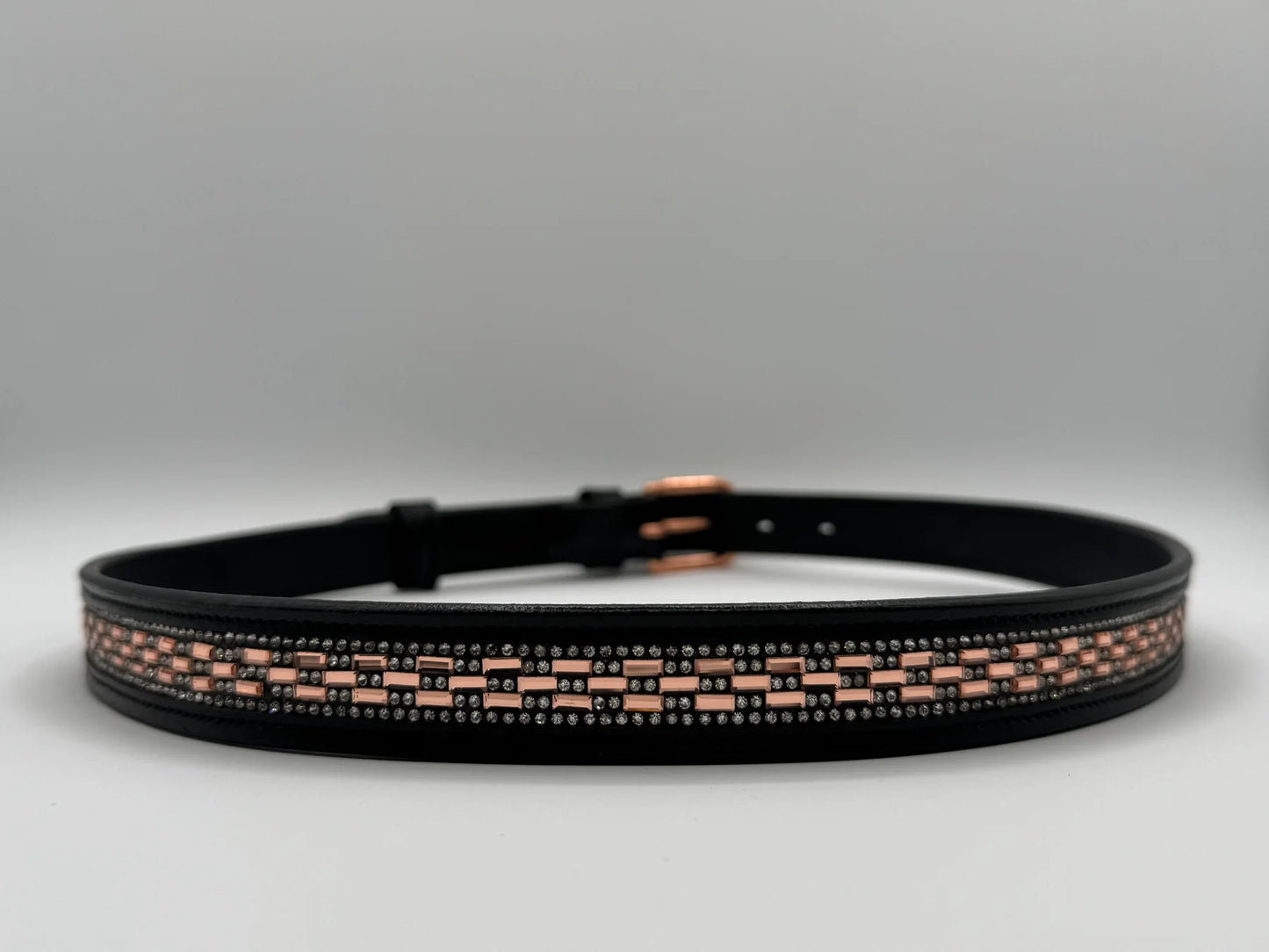 Bridleberry Women's Brown Leather Belt w/Peach Rectangle Crystal Design