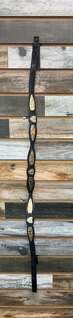 USED Resistol Ladies Western Belts XS Black with Silver/Gold Metal Detailing