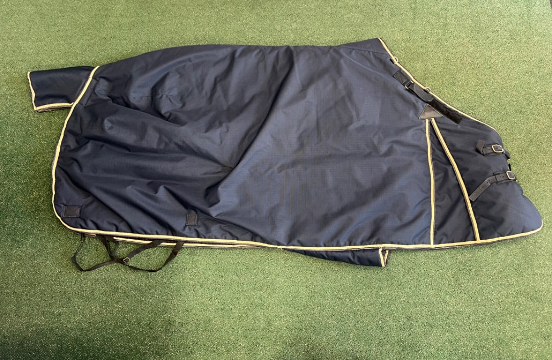 USED Schneiders Turnout Blanket 78” Navy/Tan