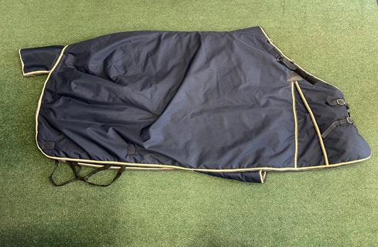 USED Schneiders Turnout Blanket 80” Navy/Tan