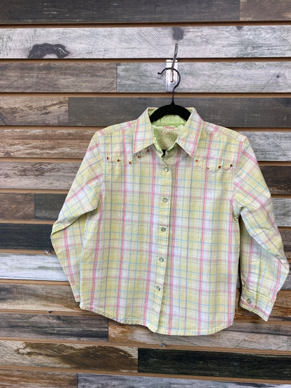USED Twenty X Youth Western Top Medium Yellow/Green Plaid