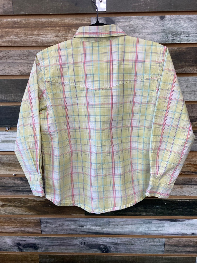 USED Twenty X Youth Western Top Medium Yellow/Green Plaid