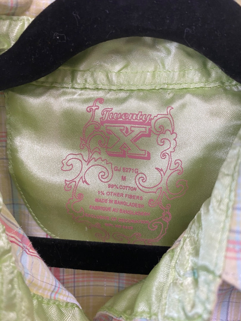 USED Twenty X Youth Western Top Medium Yellow/Green Plaid