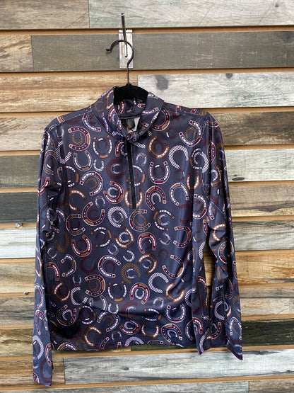 USED Kerrits Youth English Riding Top Long Sleeves Youth Large Gray/Purple