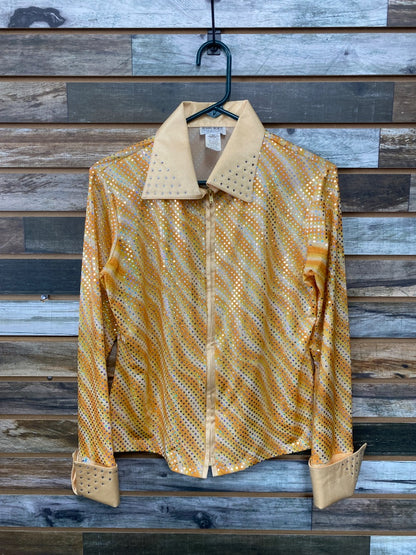 USED Hobby Horse Sequin Show Shirt Orange w/ Sequins