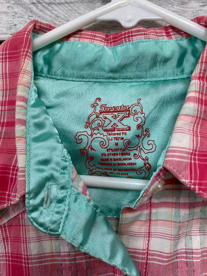 USED Twenty X Youth Western Shirts Medium Pink/Green/Yellow/White Plaid