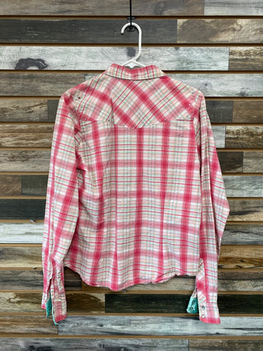 USED Twenty X Youth Western Shirts Medium Pink/Green/Yellow/White Plaid
