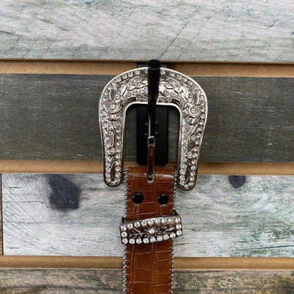 USED Bedazzled Ladies Western Belts Medium Brown/Crystals
