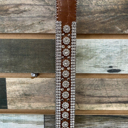 USED Bedazzled Ladies Western Belts Medium Brown/Crystals