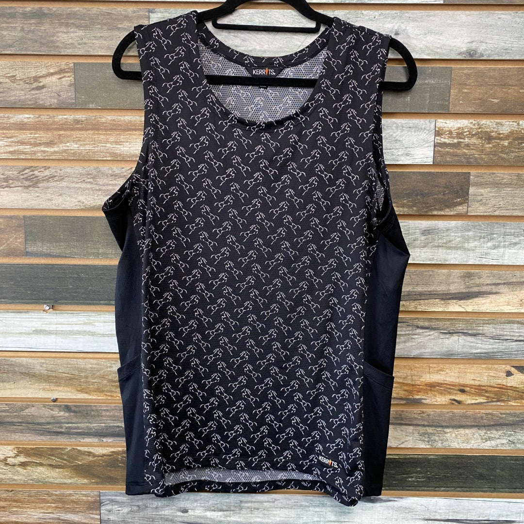 USED Kerrits Ladies English Tank Tops XL Black Horse Print