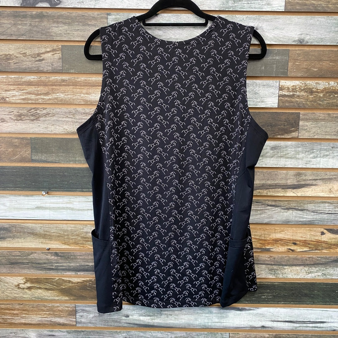 USED Kerrits Ladies English Tank Tops XL Black Horse Print