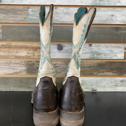 USED Ariat Ladies Western Boots West Bound 8B White/Teal