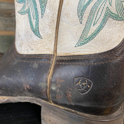 USED Ariat Ladies Western Boots West Bound 8B White/Teal