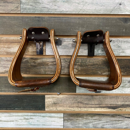 USED Don Orrell Western Wood Stirrups 5 1/2” Wood Light/Dark