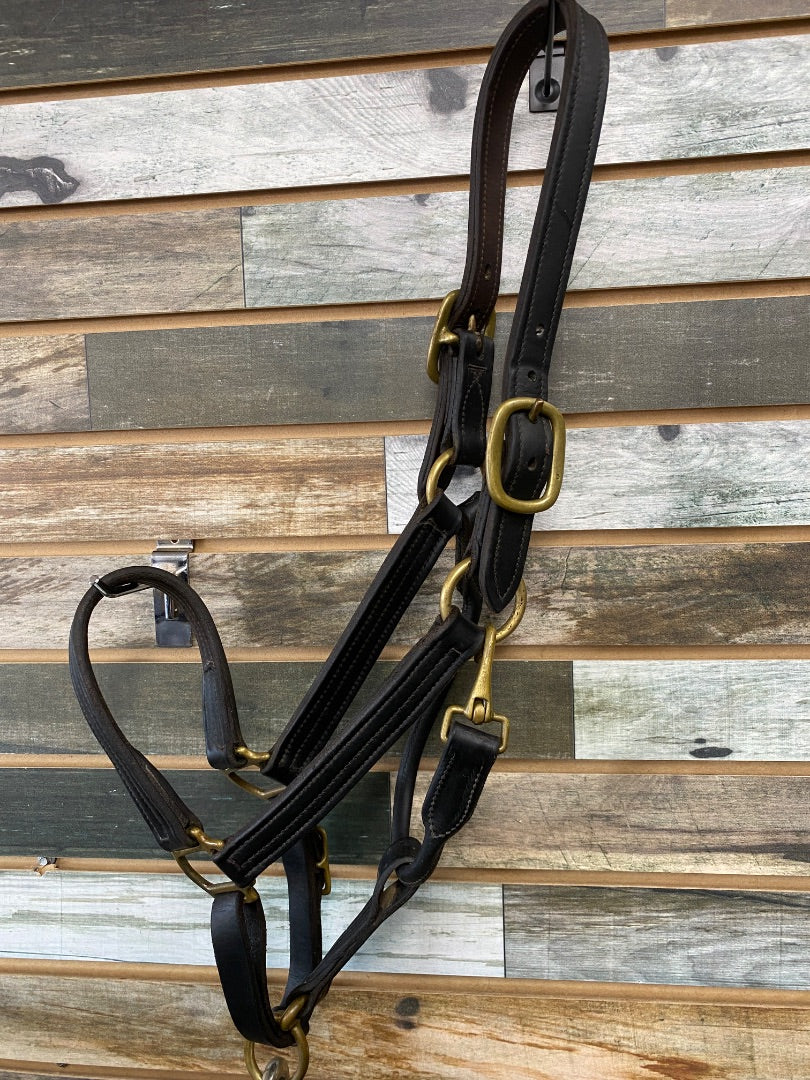 USED  Leather Halter with Black Lead Rope Horse Brown