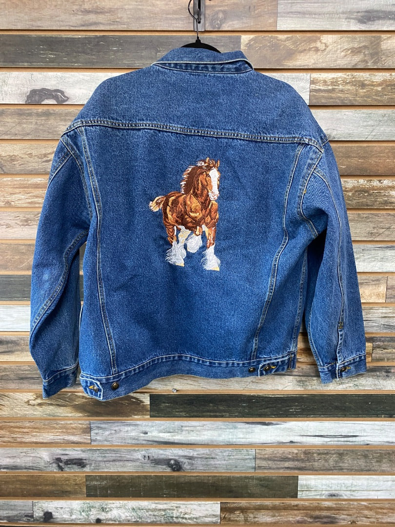 USED Blue Pointe Denmin Jacket With Horse on Back Extra Large Denim