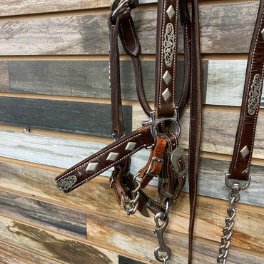USED Leather Halter with Matching Lead & Silver Accents | Full
