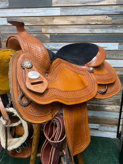 USED Crates Supreme Ladies Light Reiner Saddle With Hand Tooled Boarder 16" Natural