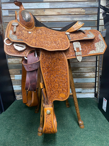 USED Billy Cook Maker Floral Tooled Pleasure/Equitation Show Saddle with Silver 16" Light Oil
