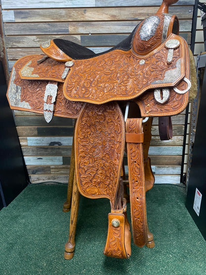 USED Billy Cook Maker Floral Tooled Pleasure/Equitation Show Saddle with Silver 16" Light Oil