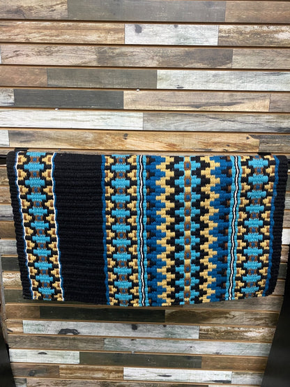 USED Mayatex Western Saddle Blanket  Teal/Tan/Brown/Black/Blue