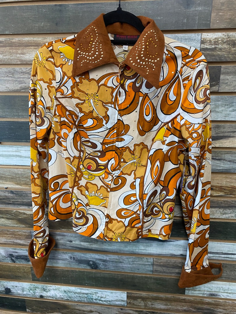 USED Hobby Horse Ladies Western Tops large Orange Floral