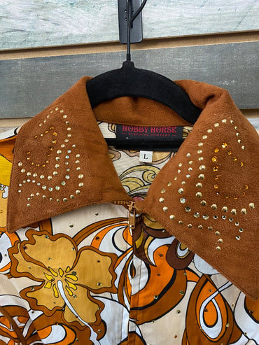 USED Hobby Horse Ladies Western Tops large Orange Floral