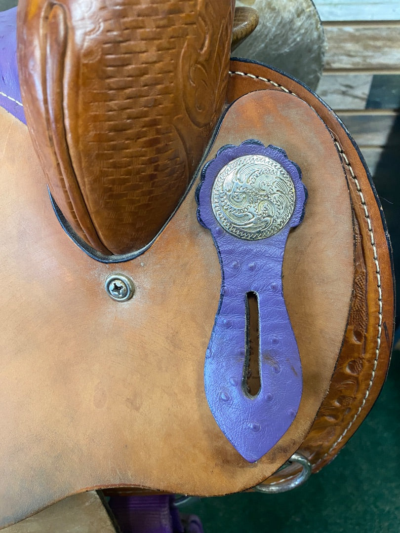 USED Circle A 15" Barrel Saddle | Light Oil & Purple Ostrich Leather