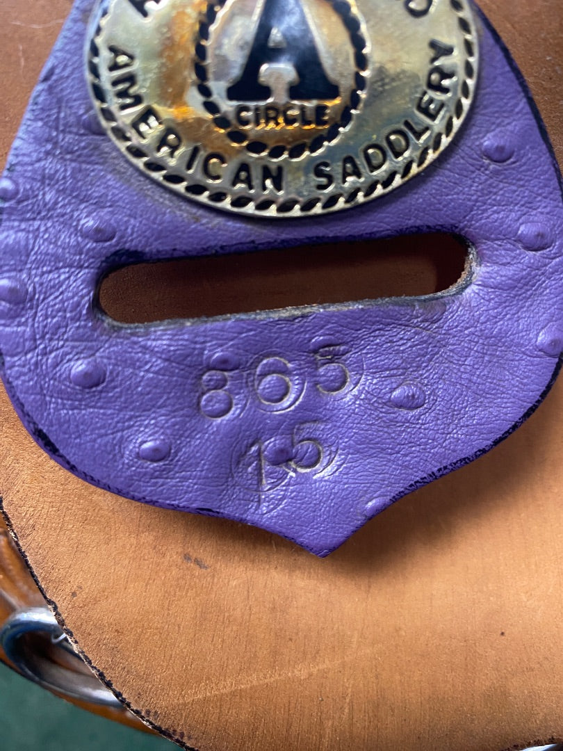 USED Circle A 15" Barrel Saddle | Light Oil & Purple Ostrich Leather