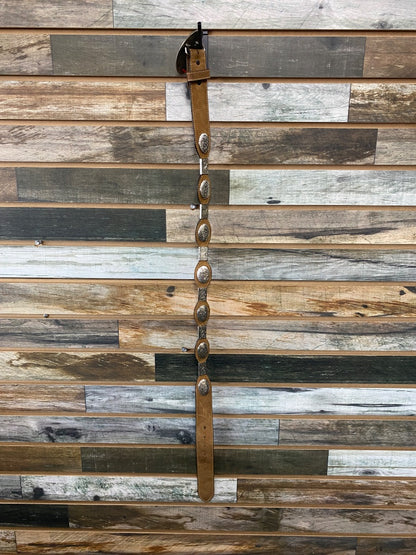 USED Silver Creek Suede Youth Belt With Silver Conchos 36" Tan