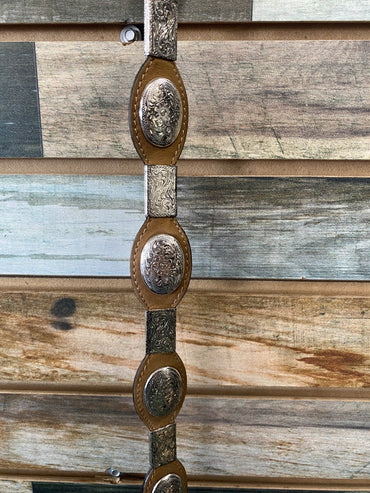USED Silver Creek Suede Youth Belt With Silver Conchos 36" Tan