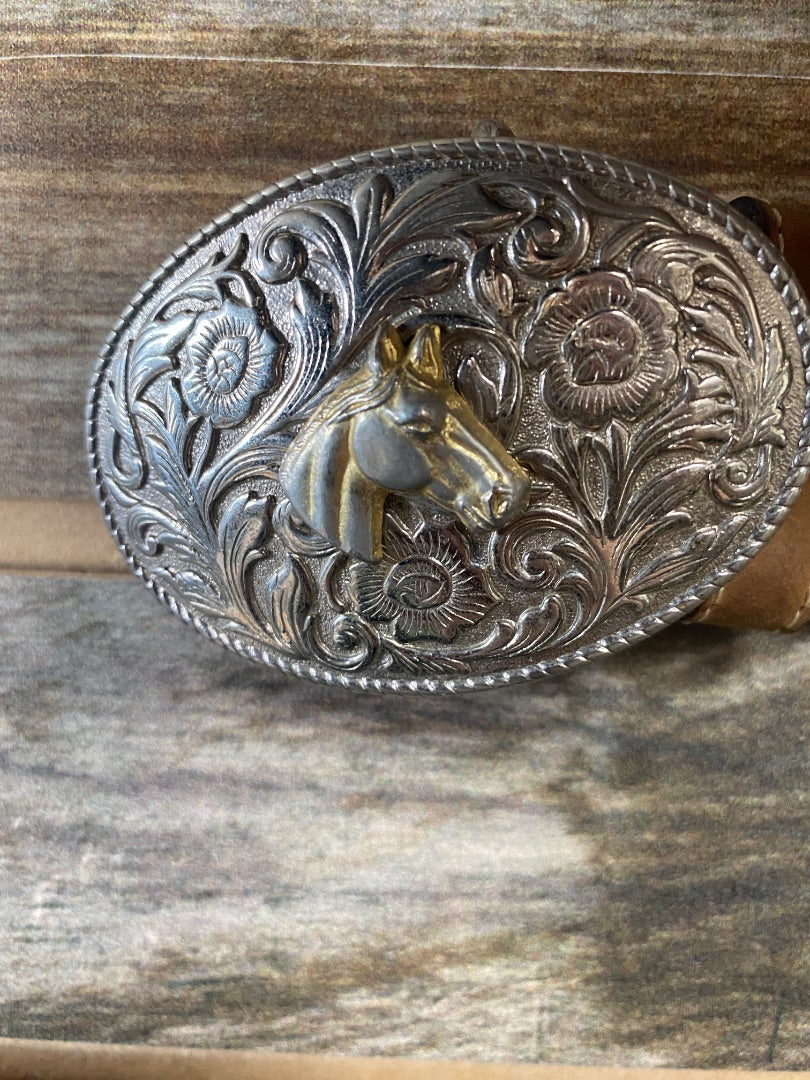 USED Silver Creek Suede Youth Belt With Silver Conchos 36" Tan