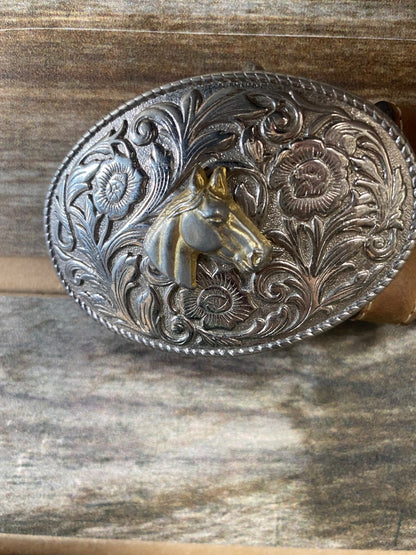 USED Silver Creek Suede Youth Belt With Silver Conchos 36" Tan