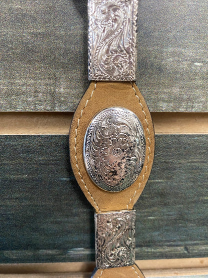 USED Silver Creek Suede Youth Belt With Silver Conchos 36" Tan