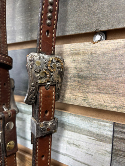 USED  Western Headstall with Floral Conchos  Brown