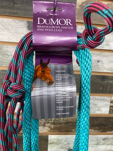 USED Dumor Rope Halter with Lead Teal & Magenta