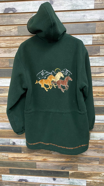 USED Cabella Fleece Jacket with Horse Emboried Extra Large Green