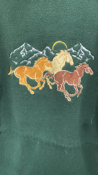 USED Cabella Fleece Jacket with Horse Emboried Extra Large Green
