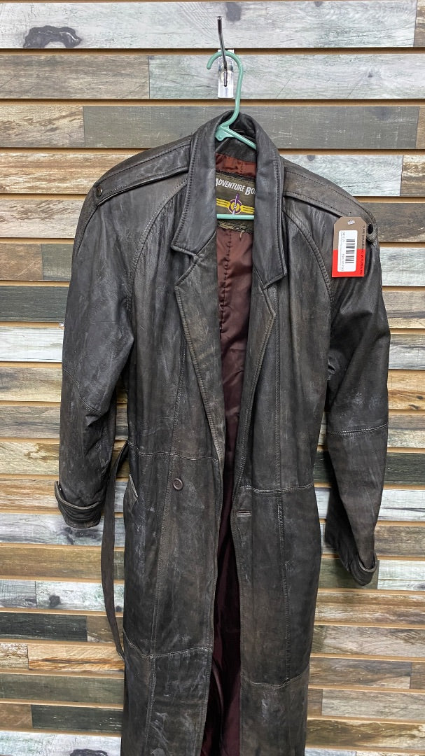 USED Adventure Bound Leather Trench Coat Large Black