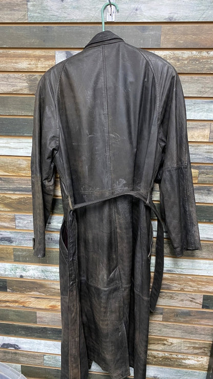 USED Adventure Bound Leather Trench Coat Large Black