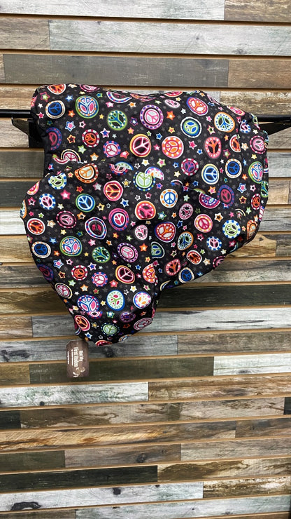 USED  English Saddle Cover  Black with Peace Signs