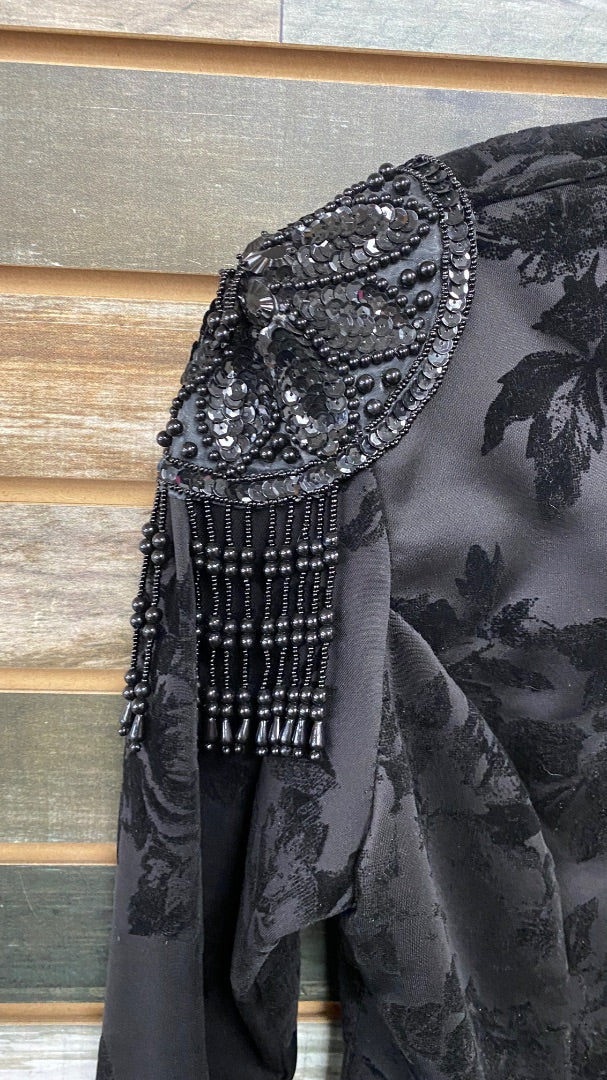 USED Wanna Goslow Horse Show Clothing Floral Beaded Show Shirt Large Black