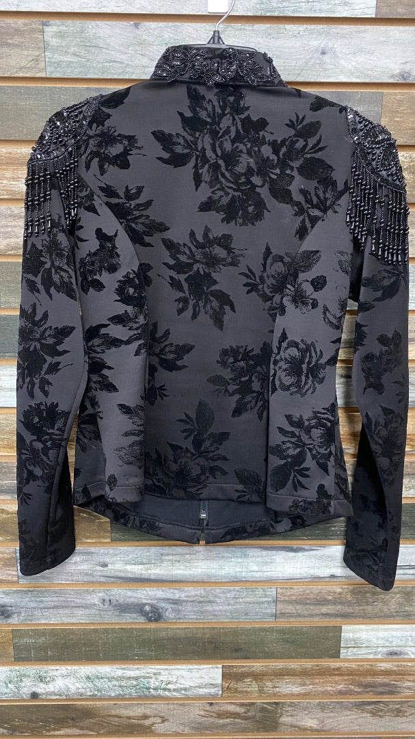 USED Wanna Goslow Horse Show Clothing Floral Beaded Show Shirt Large Black