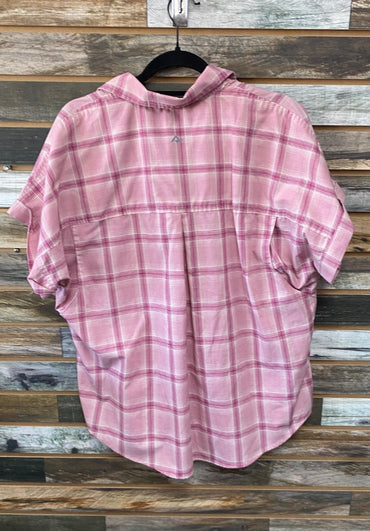 USED Ridgecut Toughwear Pink Plaid Short Sleeved Button Down Top XL Pink Plaid