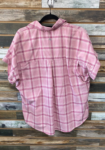 USED Ridgecut Toughwear Pink Plaid Short Sleeved Button Down Top XL Pink Plaid