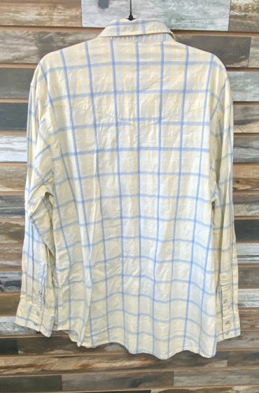USED Cowboy Hardware Ladies Western Long Sleeve Shirt XL Yellow/Blue Plaid