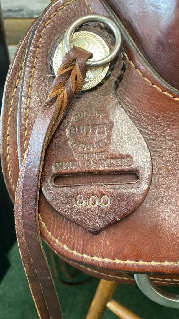 USED Guffey Western Leather Saddle Rough Out Seat 7" Gullet, 16" seat Medium Oil