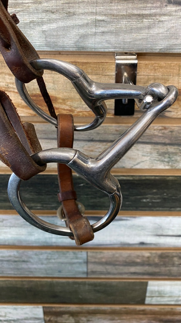 USED  Leather Western Headstall with Eggbutt Snaffle Bit Horse Brown