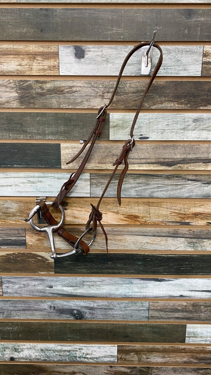 USED  Leather Western Headstall with Eggbutt Snaffle Bit Horse Brown